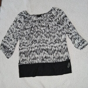AB Studio EUC Black & White Sheer 3/4 Sleeve Top size small